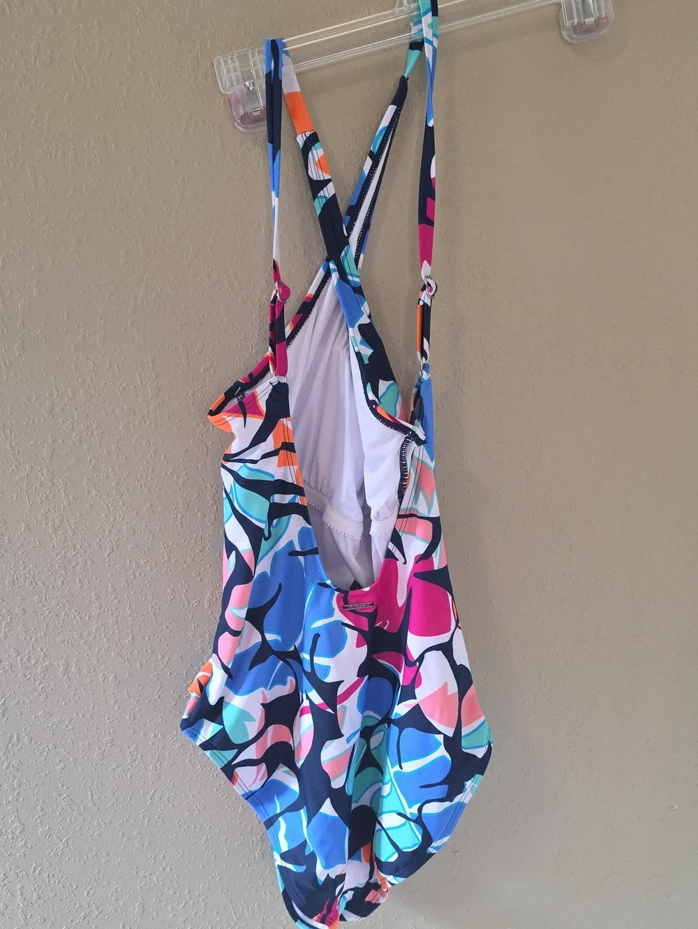 Nautica Women Multicolor Abstract One-Piece Swimsuit. Blue, Pink, Orange.
